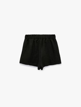 Keten Görünümlü Beli Bağcıklı Mini Mikro Şort