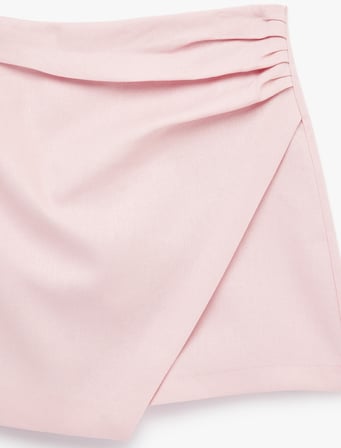 Drape Detaylı Kruvaze Keten Mikro Şort Etek