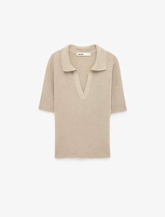 Slim Fit Kısa Kollu Polo Yaka Triko Kazak