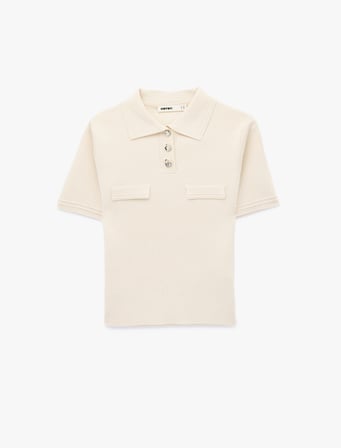 Slim Fit Yarım Düğme Detaylı Kısa Kollu Polo Yaka Triko Kazak