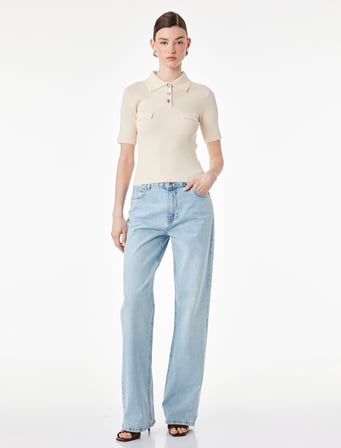 Slim Fit Yarım Düğme Detaylı Kısa Kollu Polo Yaka Triko Kazak