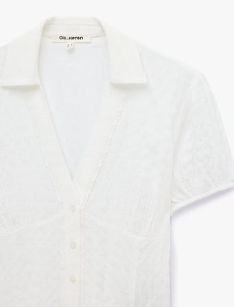 V Yaka Balon Kollu Viskon Slim Fit Gömlek