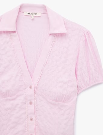V Yaka Balon Kollu Viskon Slim Fit Gömlek