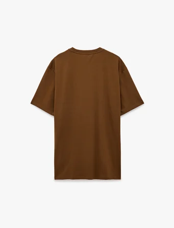 Bisiklet Yaka Nakışlı Pamuklu Kısa Kollu Oversize Tişört