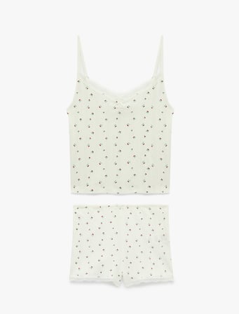 Dantel Detaylı Dokulu Rahat Kesim Pamuklu Pijama Takımı