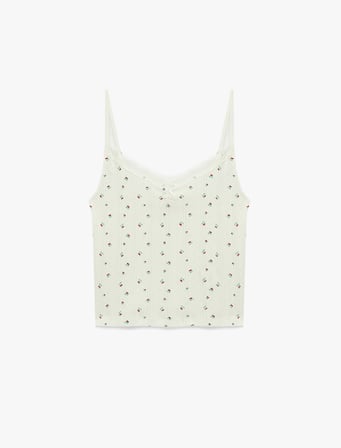 Dantel Detaylı Dokulu Rahat Kesim Pamuklu Pijama Takımı