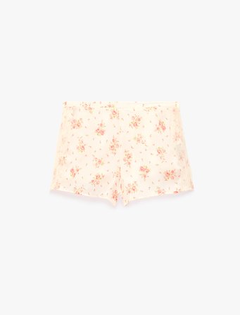 Beli Lastikli Rahat Kalıp Çiçek Desenli Saten Şort Pijama Altı