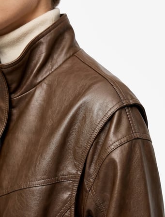 Cepli Uzun Kollu Fermuarlı Oversize Dik Yaka Suni Deri Bomber Ceket