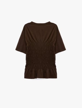 Pamuklu Slim Fit Bisiklet Yaka Kısa Kollu Bel Vurgulu Büzgülü Tişört