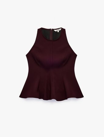 Slim Fit Bisiklet Yaka Kolsuz Peplum Bluz