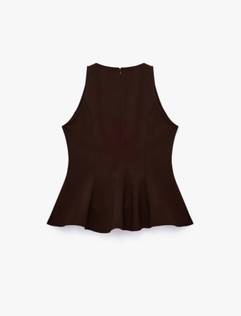 Slim Fit Bisiklet Yaka Kolsuz Peplum Bluz