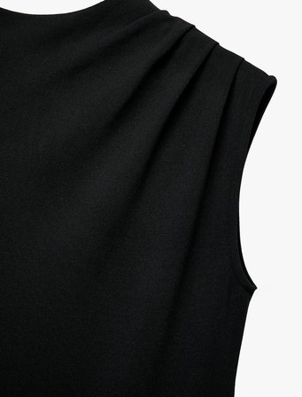 Dikiş Detaylı Kolsuz Bisiklet Yaka Drapeli Düşük Bel Uzun Elbise