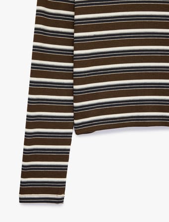 Slim Fit Ribanalı Uzun Kollu Bisiklet Yaka Çizgili Tişört