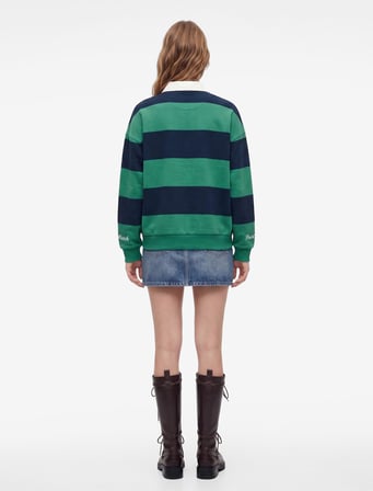 Rahat Kalıp Şardonlu Uzun Kollu Baskılı Çizgili Polo Yaka Sweatshirt