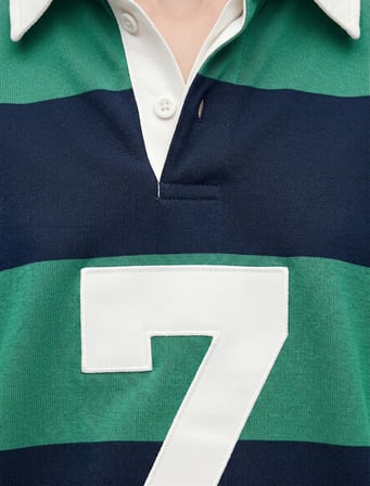 Rahat Kalıp Şardonlu Uzun Kollu Baskılı Çizgili Polo Yaka Sweatshirt