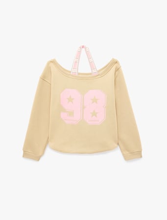 Şardonlu Rahat Kalıp Kayık Yaka Uzun Kollu Katmanlı Baskılı Sweatshirt
