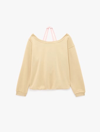 Şardonlu Rahat Kalıp Kayık Yaka Uzun Kollu Katmanlı Baskılı Sweatshirt
