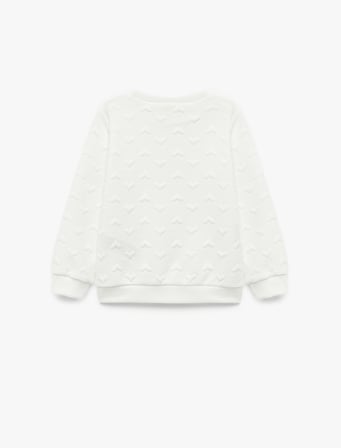 Kalp Desenli Uzun Kollu Bisiklet Yaka Sweatshirt