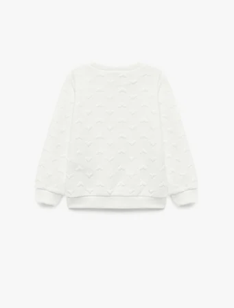 Kalp Desenli Uzun Kollu Bisiklet Yaka Sweatshirt