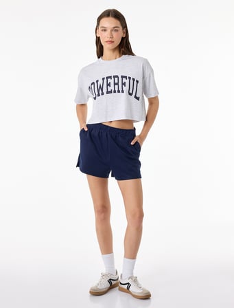 Oversize Bisiklet Yaka Kısa Kollu Baskılı Spor Tişört