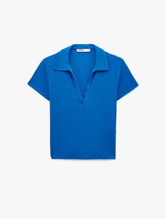 Slim Fit Ribanalı Kısa Kollu Polo Yaka Tişört