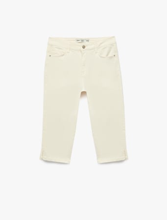 Koton X Sibil Çetinkaya - Pamuklu Düğmeli Cepli Slim Fit Kapri Pantolon
