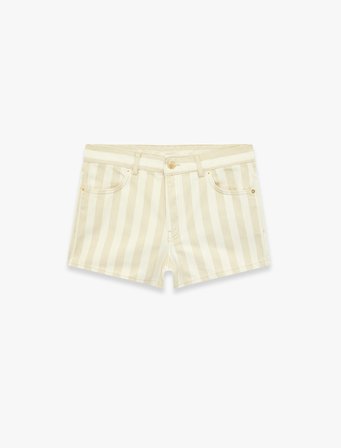 Cepli Düğmeli Pamuklu Denim Mini Çizgili Şort