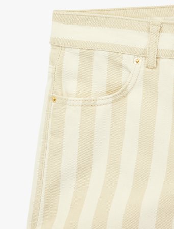 Cepli Düğmeli Pamuklu Denim Mini Çizgili Şort