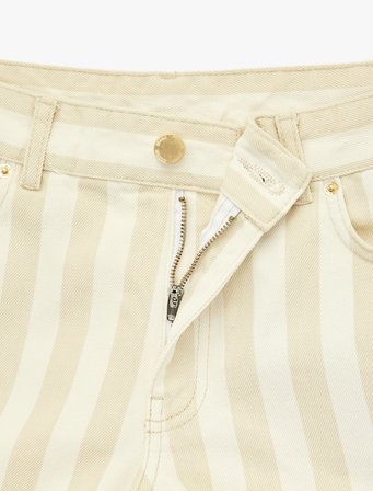 Cepli Düğmeli Pamuklu Denim Mini Çizgili Şort