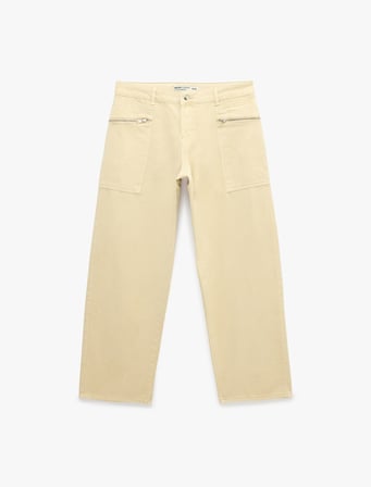 Pamuklu Düşük Bel Cepli Fermuar Detaylı Baggy Pantolon