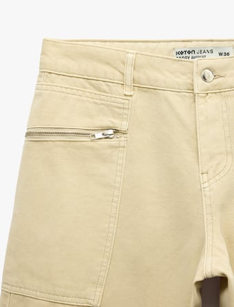 Pamuklu Düşük Bel Cepli Fermuar Detaylı Baggy Pantolon