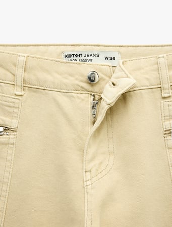 Pamuklu Düşük Bel Cepli Fermuar Detaylı Baggy Pantolon