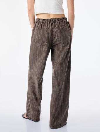 Pamuklu Rahat Kalıp Beli Bağcıklı Çizgili Pantolon - Loose Straight Fit Jean