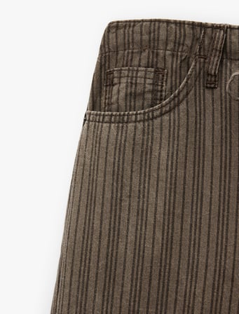 Pamuklu Rahat Kalıp Beli Bağcıklı Çizgili Pantolon - Loose Straight Fit Jean