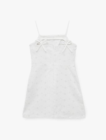 Halter Yaka Fiyonk Detaylı Çiçekli Brodeli Kolsuz Mini Elbise