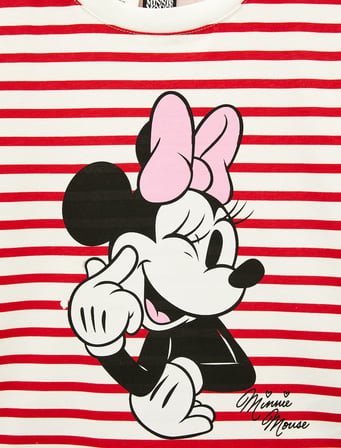 Lisanslı Minnie Mouse Baskılı Kısa Kollu Bisiklet Yaka Pamuklu Çizgili Tişört