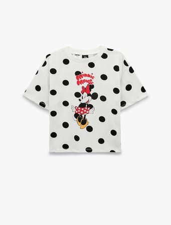Minnie Mouse Baskılı Pamuklu Bisiklet Yaka Lisanslı Tişört
