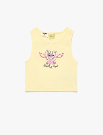 Lisanslı Stitch Baskılı Kaşkorse Kolsuz Bisiklet Yaka Atlet