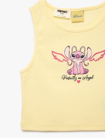 Lisanslı Stitch Baskılı Kaşkorse Kolsuz Bisiklet Yaka Atlet
