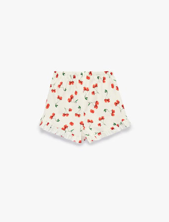 Pamuklu Rahat Kesim Fiyonk Detaylı Kiraz Baskılı Şort Pijama Altı