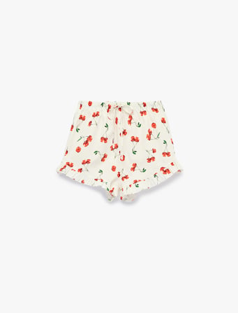 Pamuklu Rahat Kesim Fiyonk Detaylı Kiraz Baskılı Şort Pijama Altı