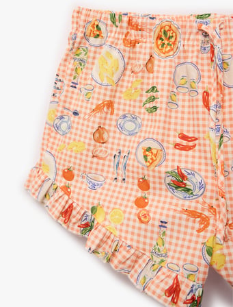 Pamuklu Rahat Kesim Fiyonk Detaylı Kiraz Baskılı Şort Pijama Altı
