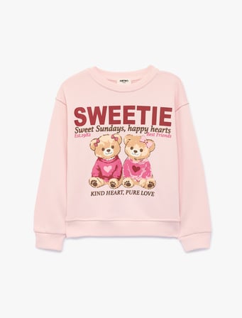 Baskılı Uzun Kollu Bisiklet Yaka Sweatshirt