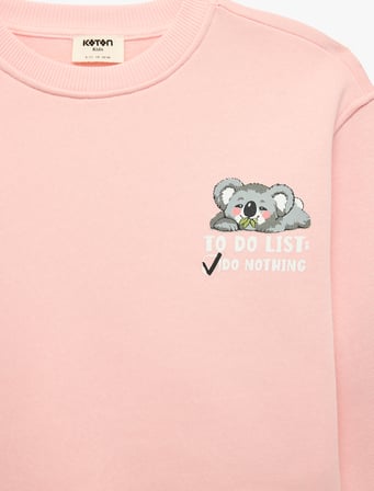 Üç İplik Şardonlu Bisiklet Yaka Uzun Kollu Koala Baskılı Sweatshirt