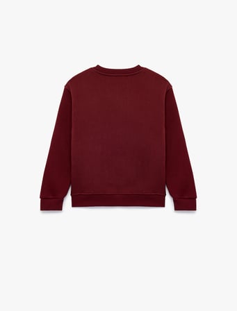 Üç İplik Şardonlu Uzun Kollu Bisiklet Yaka Kedi Baskılı Sweatshirt