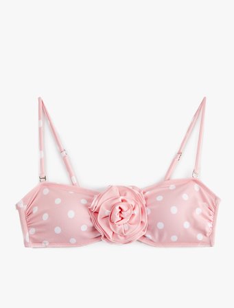 Koton X Sibil Çetinkaya - Gül Aplike Detaylı Bandeau Puantiyeli Bikini Üst