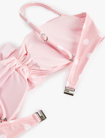 Koton X Sibil Çetinkaya - Gül Aplike Detaylı Bandeau Puantiyeli Bikini Üst