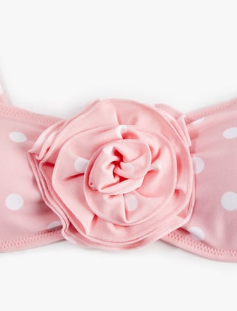 Koton X Sibil Çetinkaya - Gül Aplike Detaylı Bandeau Puantiyeli Bikini Üst