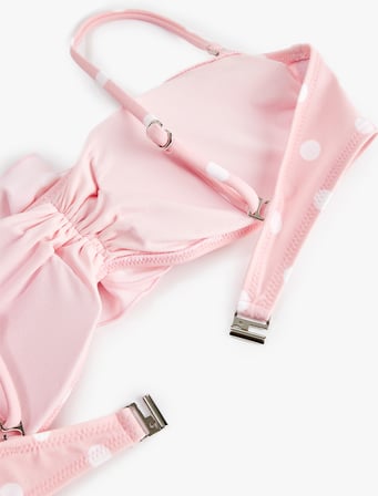 Koton X Sibil Çetinkaya - Gül Aplike Detaylı Bandeau Puantiyeli Bikini Üst