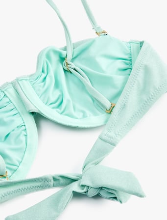 Koton X Sibil Çetinkaya - Büzgülü Parıltılı Balenli Bikini Üstü Çıkarılabilir Askılı